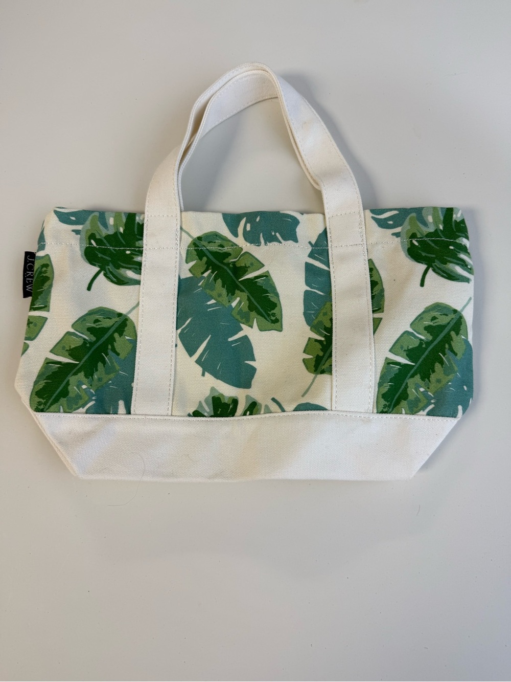 Canvas Tropical Leaf Tote Bag in White and Green - J. Crew